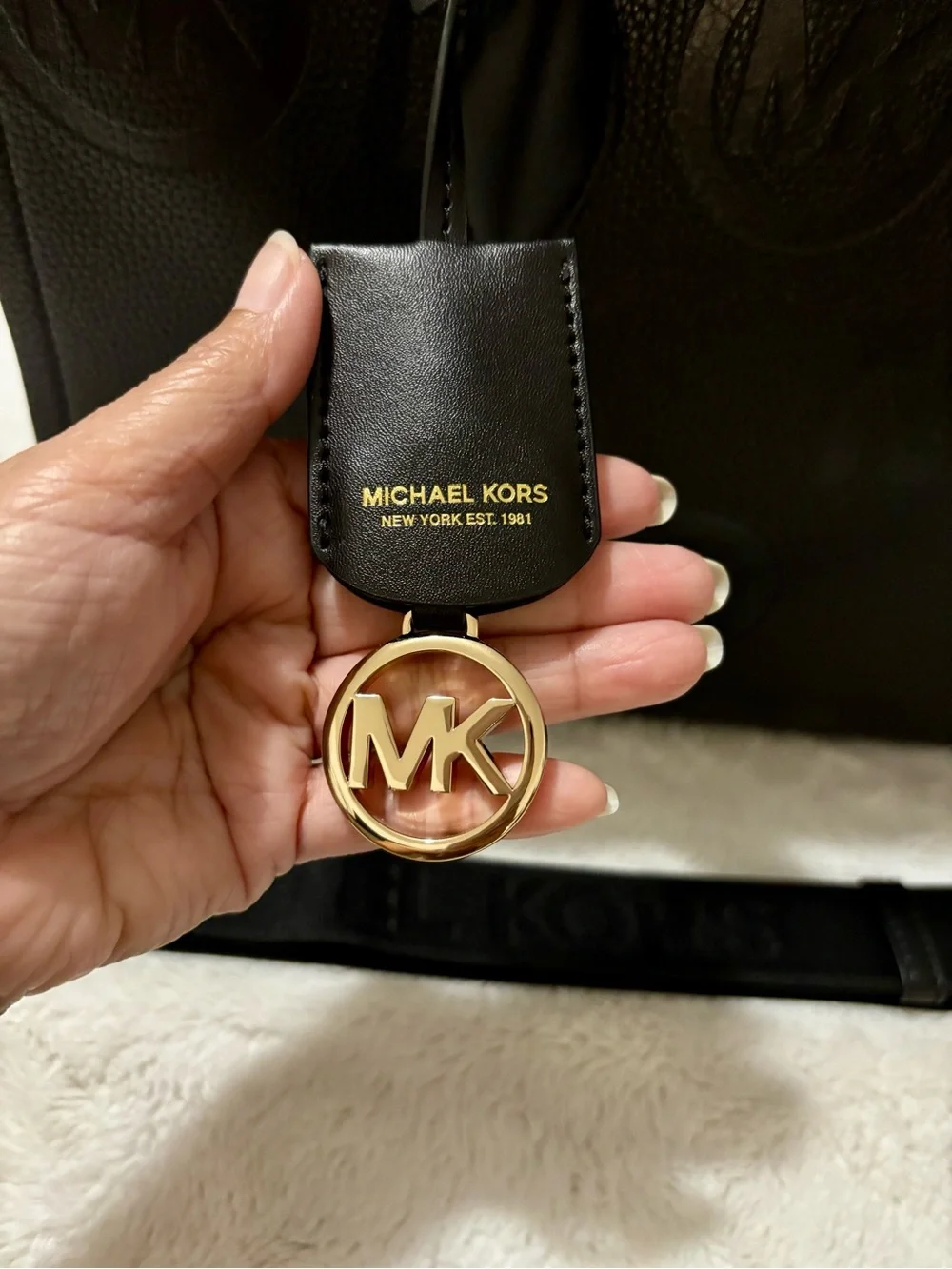 Michael Kors Black Logo Embossed Leather Tote Bag